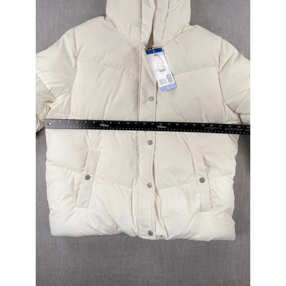 32 Degrees Heat Womens White Faux Fur Lined Hooded Puffer Jacket 1896895 L